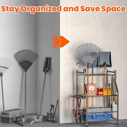 Ultrawall Garden Tool Organizer Yard Storage Stand for Garage w/Wheels - size: Medium