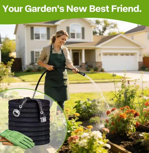 Garden Hose 50 ft x 5/8 in, Ultra-Light, All-Weather Water Hose, Leak-Free Connections,High Pressure Abrasion-Resistant Eco-Friendly, Black
