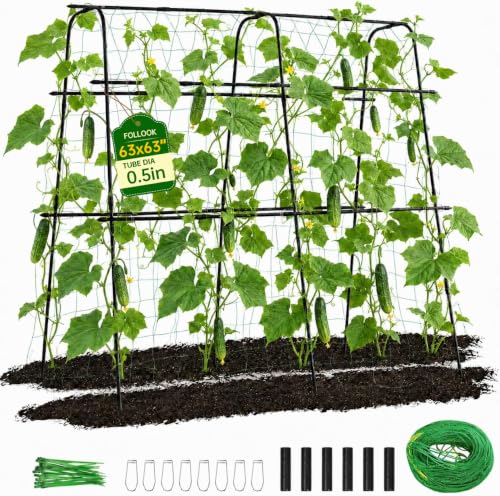 63x63 Cucumber Trellis for Raised Garden Bed, Black - size: 63" x 16" x 63"