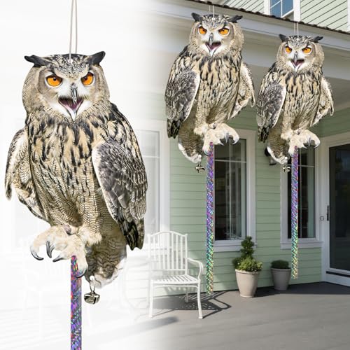 Owl to Keep Animals Away, 4 Pack Hanging Plastic Flat Fake Owl with Reflective Tape to Keep Woodpecker Animals Away for Garden Patio Deck Orchard Trees Porch and Windows - color: 4pcs-brown