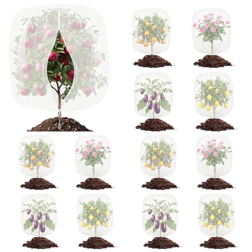 SATINIOR 12 Pcs Bird Netting for Garden 4 x 4 ft Garden Netting Plant Insect Mesh Bags Bush Net Cover with Drawstring Zipper for Blueberry Tomato Strawberry Plants Protection from Insect Squirrel - size: 4 x 4 ft
