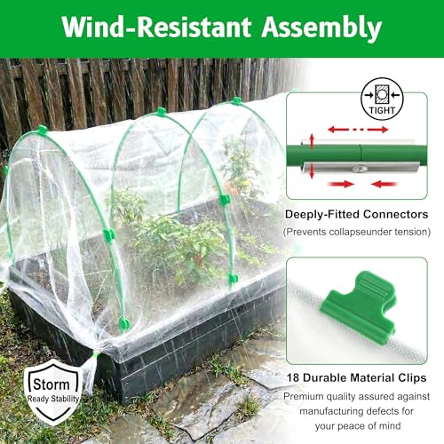 Garden Hoops for Raised Beds, Splinter-Free Fiberglass Greenhouse Hoops Grow Tunnel, 36 Pcs Adjustable Frame for Row Cover & Bird Netting, Rust-Proof DIY Outdoor Plant Stakes