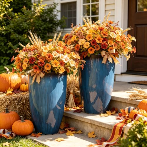 24" Faux Ceramic Tall Planters for Outdoor Indoor Plants, Cobalt Blue - color: 23.8"h-coblat Blue Glaze