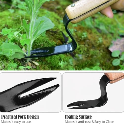 Gardening Weeder Tool, Stainless Steel Manual Weed Puller, Ergonomic Hand Weeding Removal Tool with Hanging Hole for Garden Yard Planting
