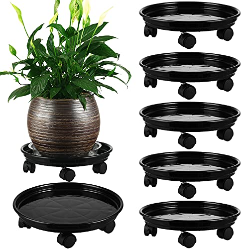 6 Packs Plant Caddy with Wheels 11.8" Plastic Rolling Plant Dolly Coasters Heavy-duty Wheeled Planter Mover Rollers Indoor Outdoor Wheeled Flower Pot Base Saucers with Casters, Black - color: Black, size: 11.8" - 6 packs
