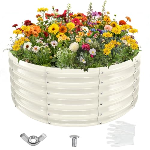 YSEJOMP 17" Tall 40" Diameter Round Raised Garden Bed Kits Outdoor White - color: Cream White, size: 40 Dia X 16.5 inches
