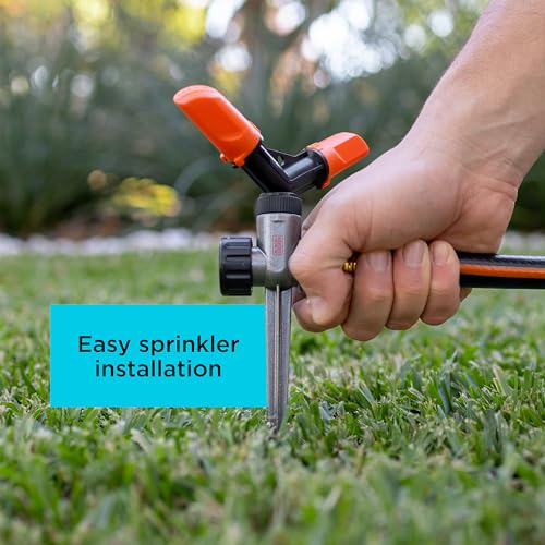 Black + Decker® 2-Arm Spinning Sprinkler with Zinc Spike – Compact, Adjustable, Secure Placement, 1,905 sq. ft. Lawn Coverage BD59412