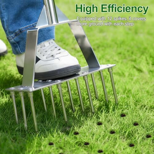 Lawn Aerator Tool, Heavy-Duty Stainless Steel Lawn Spike Aerator - size: Lawn Spike Aerator