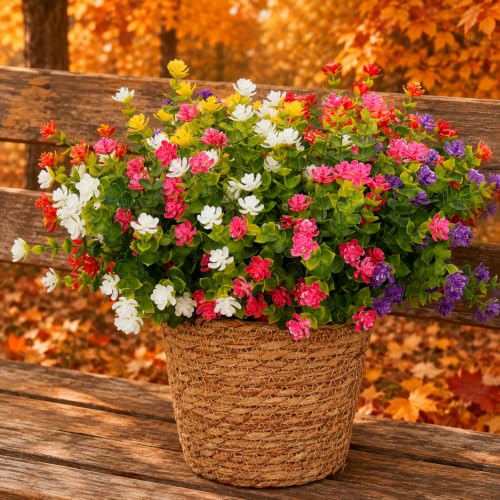 Not-Fading 6 Color Mixing Artificial Flowers, 12 Bundles Realistic Faux Plants for Indoor & Outdoor Décor Weatherproof PE Fake Plants for Porch Patio Garden and Home Decoration - color: Yellow+ Purple+ White+ Orange+ Pink+ Red