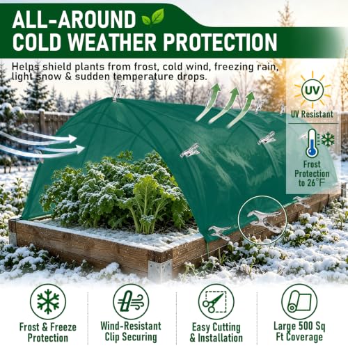 10x50FT Plant Covers Freeze Protection, Frost Cloth with 20 Clips - color: Green-10*50FT