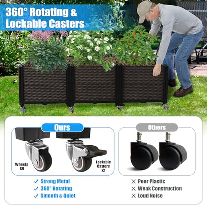 Raised Plant Box with Wheels 47.2"x15.7"x16.1", Raised Beds for Gardening Self Watering, Durable Metal Lockable Casters, Rectangular Garden Planter Perfect for Garden Patio Balcony Deck - size: L 47"xW 16"xH 16"