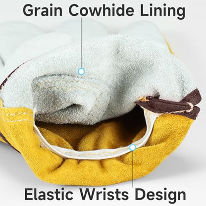 OZERO Leather Work & Gardening Gloves, EN388, 24 Pairs, Gold/Light Cyan, L - color: Gold/Light Cyan(24 Pair), size: Large