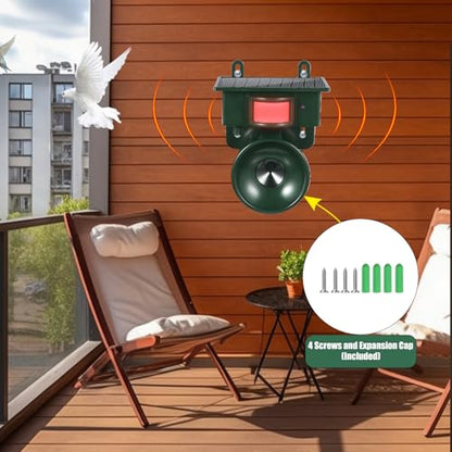 2026 Upgraded Ultrasonic Bird Repeller Solar Powered Outdoor Motion Activated Bird Pigeon Deterrents for Outside IP65 Woodpecker Goose Repellent Devices for Rooftops Porch Patio Balconies