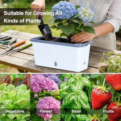 Oliz Window Box Planter 4 Packs, 14 Inches Rectangle Flower Pots with Breathable Drainage Holes, Pots for Vegetables, Herbs, Flowers, Garden Windowsill Balcony (White & Grey) - color: White & Grey