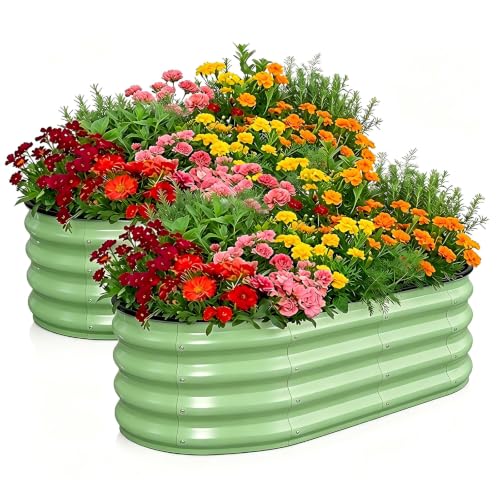 Galvanized Raised Garden Bed Outdoor 4x2x1 ft 2 Pack Oval Green - color: Green 2 Pcs, size: 4 x 2 x 1 ft