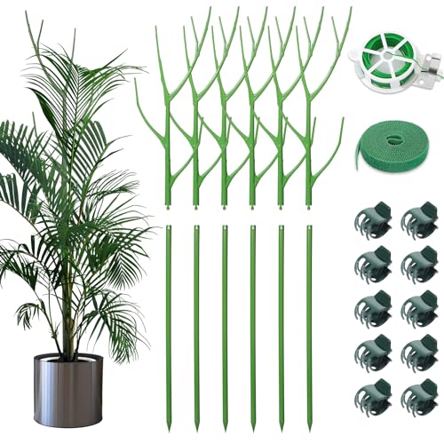 ROADPLUM 6 Pack 27.56" Detachable Twig Plant Support Stakes Set, Blends in to Plant, Branch Plant Sticks with Orchid Clips Twist Plant Ties, Twig Trellis for Indoor Outdoor Plants Potted Plants Flower - color: Green, size: 27.56" - 6 Pack