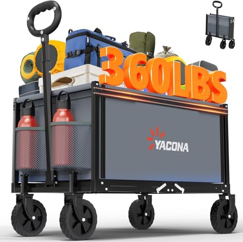 Yozoia 3 in 1 Wagons Carts Foldable,360LBS Beach Cart with Sturdy Wheels - color: Gray, size: 120L
