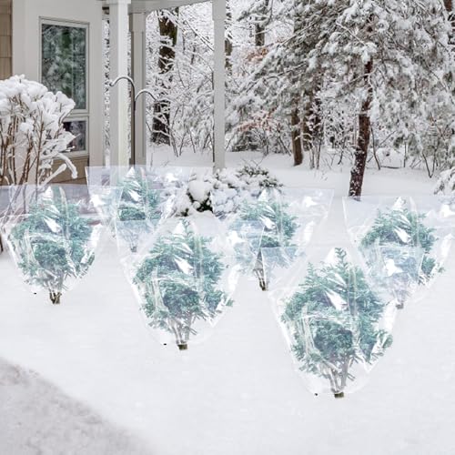 6Pcs 39"x39" Winter Plant Cover Freeze Protection, Plastic Plant Frost Bags - size: 39"H, 39" Opening