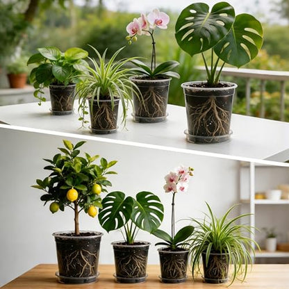 BTPLASTIK 0.5 Gallon Clear Nursery Pots with Saucers 10P, 6.5 Inch Round Plastic Plant Pots with Drainage Holes - size: 0.5 Gallon + Saucers 10P