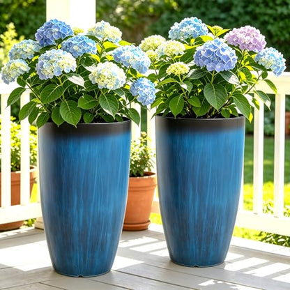 Autodaya 24" Large Tall Outdoor Planters Set of 2, Faux Ceramic Flower Pots - color: 24"h-gradient Cobalt Blue