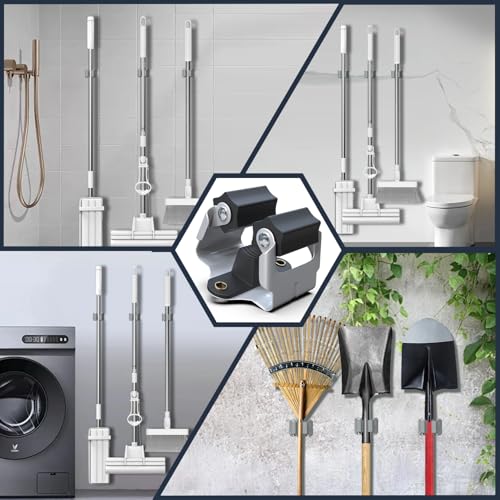 3-H 25 Pack Mop and Broom Holder Big Size Hanging 1 KG Extra,Broom Hanger Wall Mount for Hanging and Organizing Shove Rake Yard Tools in Shed Kitchen Laundry Room Bathroom Garden(Grey) - color: Matte Grey, size: 25