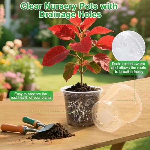 10/8/6/5 Inch Large Clear Nursery Pots with Drainage Holes, 16 Pack Gallon Clear Plastic Pots for Plants, Seedling Starter Pot, Garden Plant Pots for Succulents Flowers - size: 10/8/6/5 Inch
