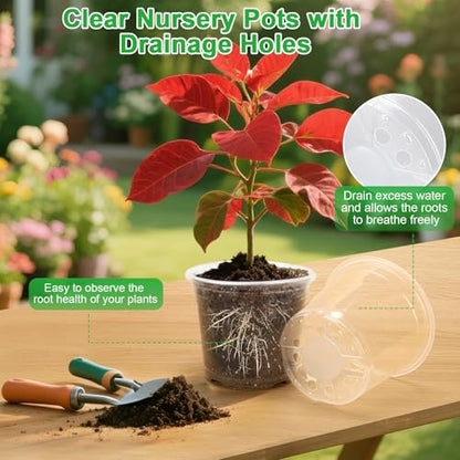 10/8/6/5 Inch Large Clear Nursery Pots with Drainage Holes, 16 Pack Gallon Clear Plastic Pots for Plants, Seedling Starter Pot, Garden Plant Pots for Succulents Flowers - size: 10/8/6/5 Inch