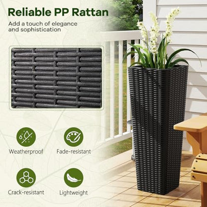 HAPPYGRILL Rattan Tall Planter Set of 2 with Removable Inner Trays - color: Black