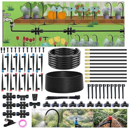 240FT Drip Irrigation System for Garden: Quick Connect 1/2" OD 5/16" ID PE Main Tubing Automatic Sprinkler Kit Adjustable Misting Part 1/4" Watering Hose for Outdoor Raised Bed Plants Flower Yard