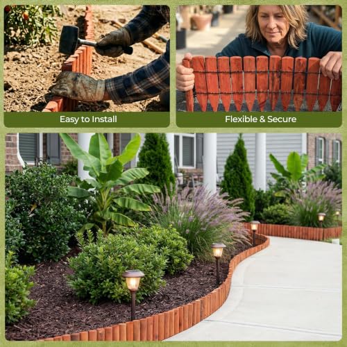 WORTH Wood Garden Edging Border 7.9" H x 42" L, Brick-Red Short Fence Roll - color: 1-Pack 7.9"x42"