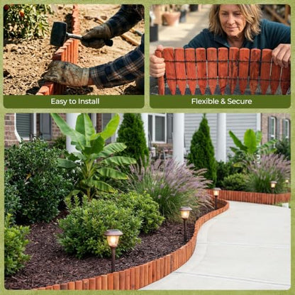 WORTH Wood Garden Edging Border 7.9" H x 42" L, Brick-Red Short Fence Roll - color: 1-Pack 7.9"x42"