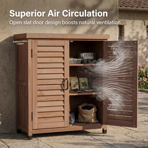 Wood Outdoor Potting Bench Storage Cabinet, Waterproof Metal Top - color: Brown