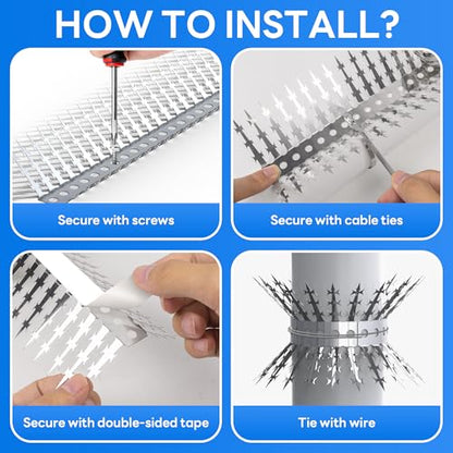 Foneso 304 Stainless Steel Bird Spikes, Anti Climb for Fence & Feeder Poles - size: 120in