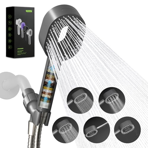 Hibbent Filtered Showerhead with handheld, High Pressure 5 Sprays Shower - color: Gray, style: Showerhead with 1 Filter