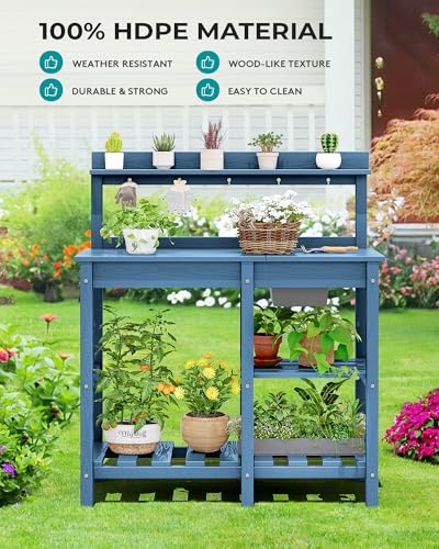 SERWALL Outdoor Potting Bench with Removable Sink,Gardening Table,Blue - color: Blue, size: Classic