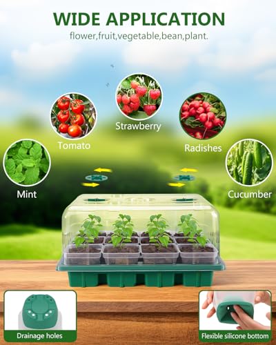 12 Cell Seed Starter Kit with Grow Light Heating Mat & Silicone Pots - size: 12 Cell