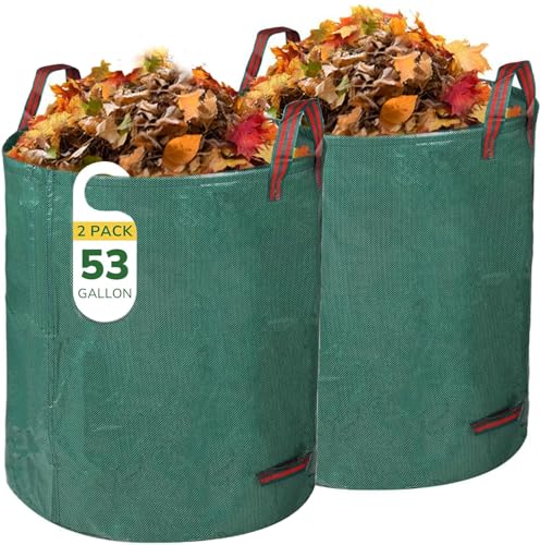 2 Pack Leaf Bags, 53 Gallon Reusable Yard Waste Bags, Heavy Duty Lawn bags Garden Bags for Leaves, Stand-Up Yard Waste Bin with Handles for Grass, Debris and Garbage