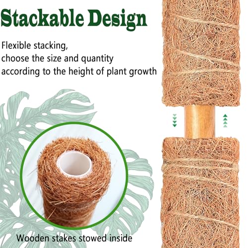 4 Pack 18 Inch Moss Pole, Stackable Moss Poles for Climbing Plants Monstera, Tall Plant Sticks Accessories, Large Coir Plant Support Stakes for Potted Plants Indoor, Pothos, Philodendron - size: 4 pack 18in