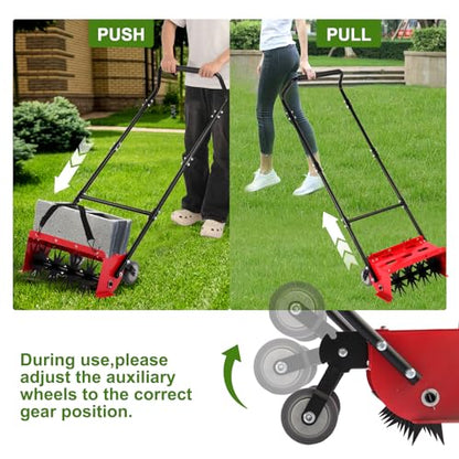 Rolling Lawn Aerator,16.5 in Push Spike Aerator with Side skids,Aerator Lawn Tool with Rear Wheel, 2026 Style Rotary Aeration Tool for Lawn, Garden and Yard,Grass Aeration for Care compacted Soil