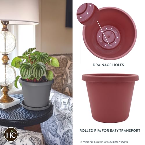 The HC Companies 20 Inch Round Prima Planter - Large Plastic Plant Pot with Rolled Rim for Indoor Outdoor Plants Flowers Herbs, Clay