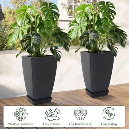 Neoaider Set of 2 Tall Planter, 21 inch Large Plastic Planter, Cement Gray - color: Cement Gray