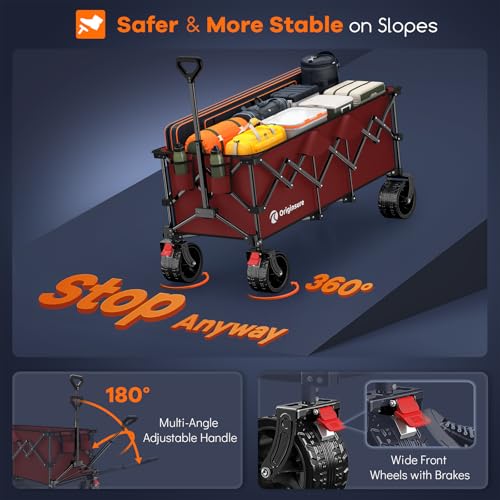 Originsure 300L Beach Wagons Carts Foldable with Big Wheels, 560lbs, Red - color: Red