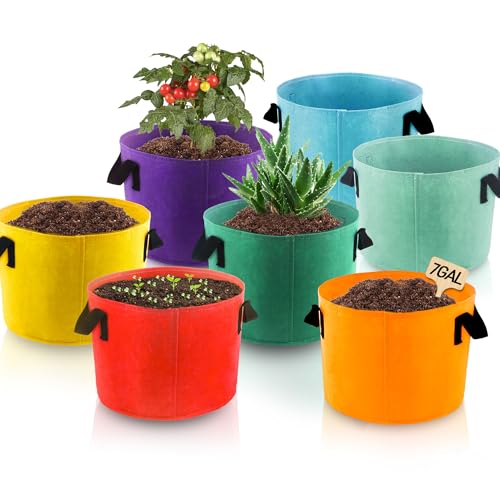 7-Gallon Fabric Grow Bags (7 Pack of Mix Colors) with Handles for Vegetable - size: 7 Gallon