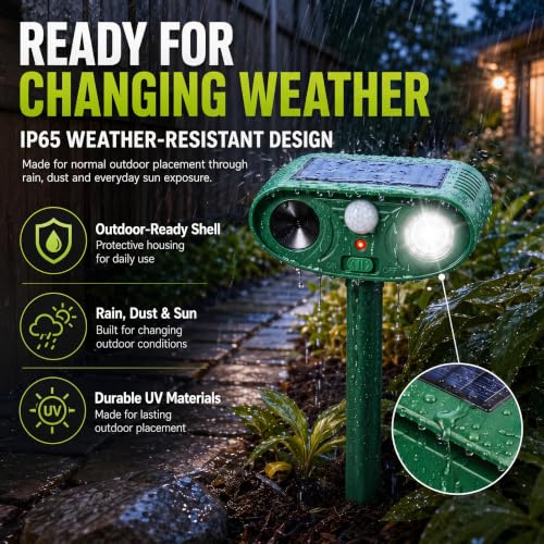 2 Pack Deer Repellent Devices, Solar Ultrasonic Animal Repeller Outdoor