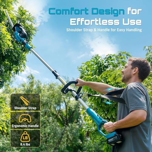 SEESII 2-in-1 Pole & Cordless Hedge Trimmer, 20" Electric Bush Trimmer 20V - color: Sky Blue