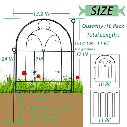 Decorative Garden Fence 17in(H) x 10ft(L), Rustproof Metal Animal Barrier - size: 21" High,11ft
