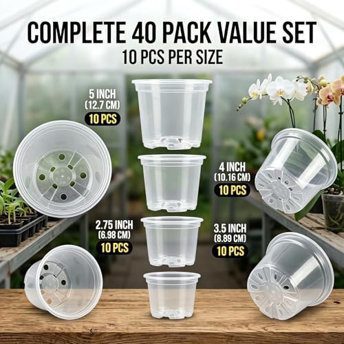 40 Pcs Clear Nursery Pots , 2.5/3.5/4/5 In clear nursery pots with drainage - size: Size A