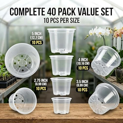 40 Pcs Clear Nursery Pots , 2.5/3.5/4/5 In clear nursery pots with drainage - size: Size A