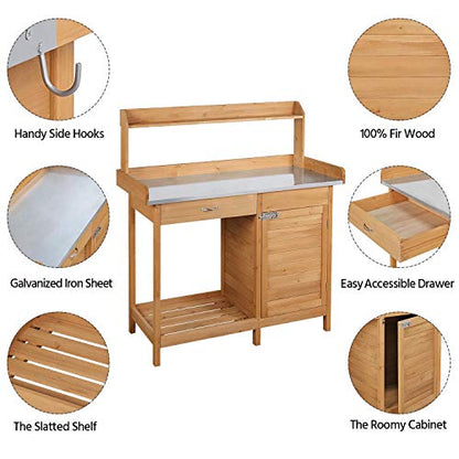 Topeakmart Outdoor Potting Bench with Storage Potting Table,Wood - color: Natural Wood