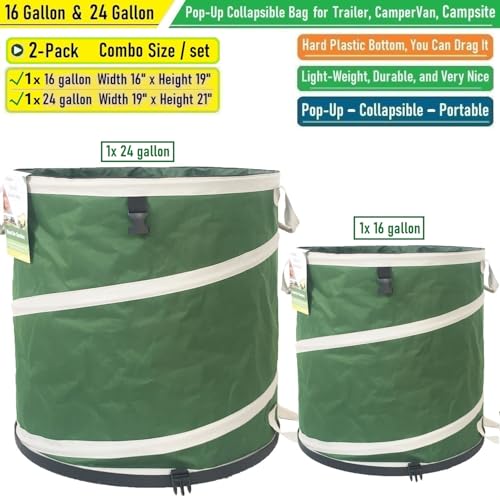 16 Gallon and 24 Gallon Collapsible Trash Can Solid Bottom for Pop-Up Trash Can,Recycling Bin,RV Camping Waste Bin,Laundry Hamper,Yard Waste Bag,Garden Debris Bag,Lawn Grass,Yard Weeds Bags,Leaf Bags - color: 16 Gal+24 Gal Green